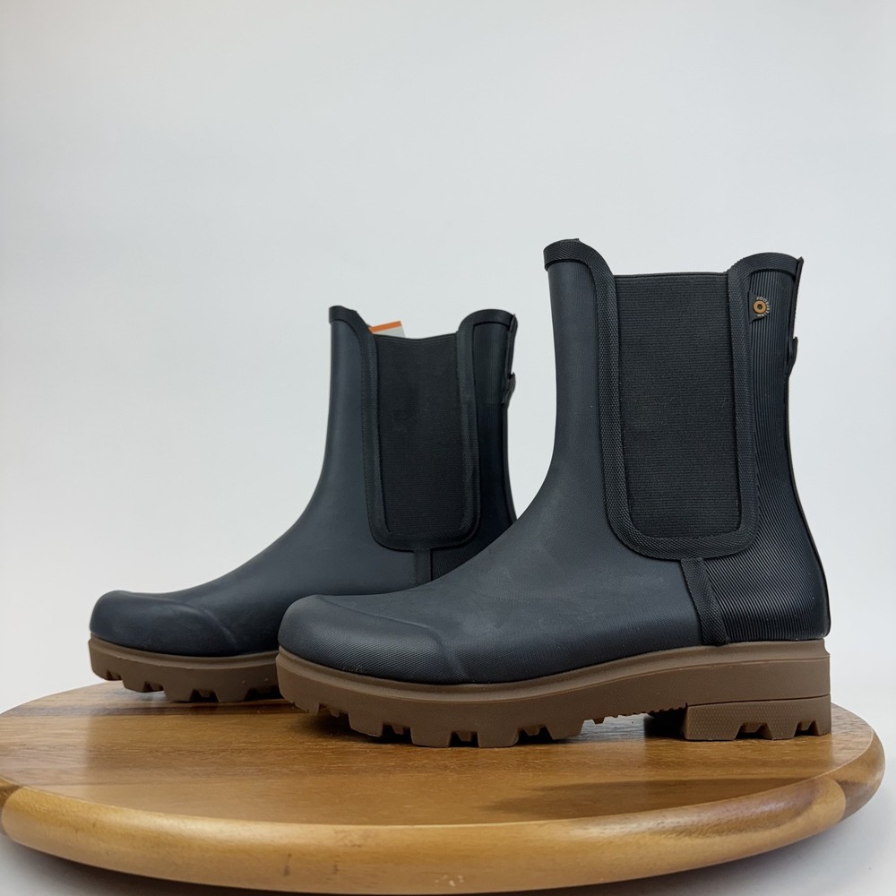 New Womens Bogs Holly Tall Chelsea Black Waterproof Rain Boots Size 8 M NWOB - Picture 2 of 8